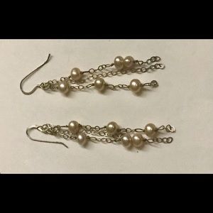 New Earrings 6 Faux Pearls on 3 Silver Color Strands